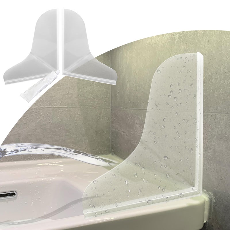 Mofason Silicone Shower Splash Guard  Clear Bathtub Corner Splash Guard  Bathroom Shower Water Guard with Adhesive for Fixing  Can Be Used in Washbasin  Tubs  Sinks Etc - 2Pack - Image 1